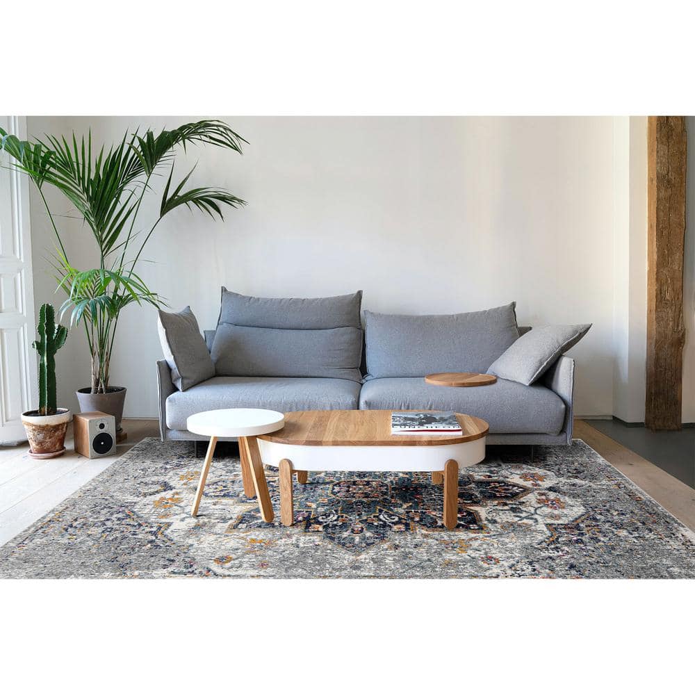 Gray Rectangular 5' x 7' Synthetic Stain-Resistant Area Rug