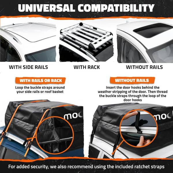44 in. x 34 in. x 17 in. Waterproof Cargo Roof Bag Set with Car Roof Mat and Ratchet Straps 16 cu. ft. Dry Storage Space