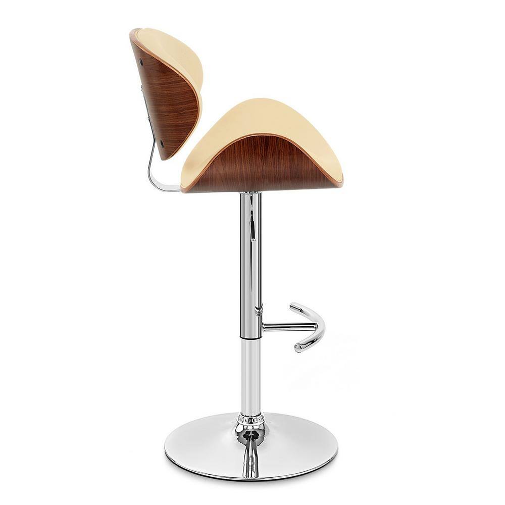 Contemporary Cream Leather Swivel Bar Stool with Chrome Finish