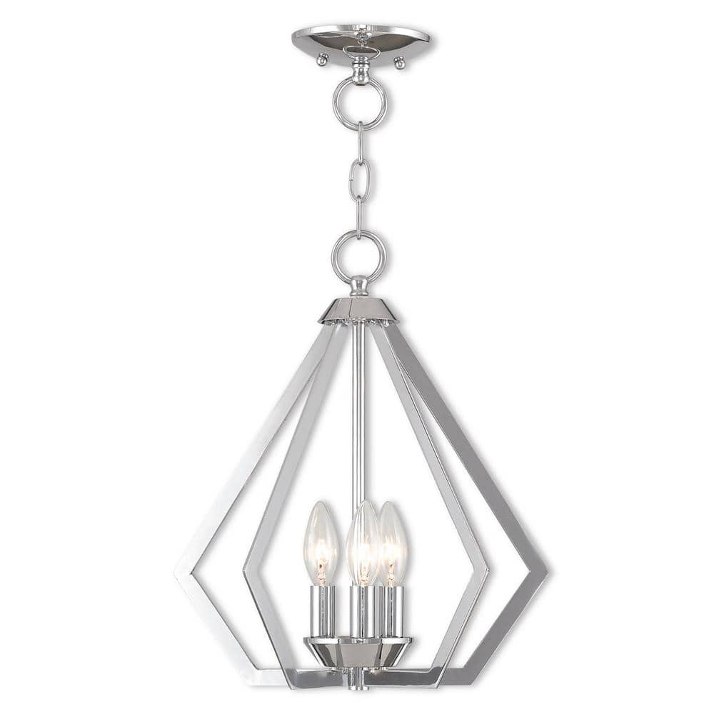 Triangular Prism Polished Chrome Mini Chandelier with Crystal Candles