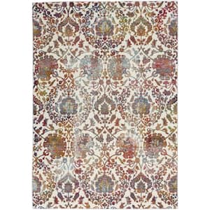 Global Color White/Multi 5 ft. x 8 ft.  Contemporary Medallion Area Rug