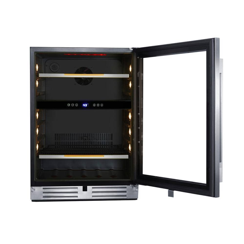 Compact Black Stainless Steel Beverage Cooler with Glass Door