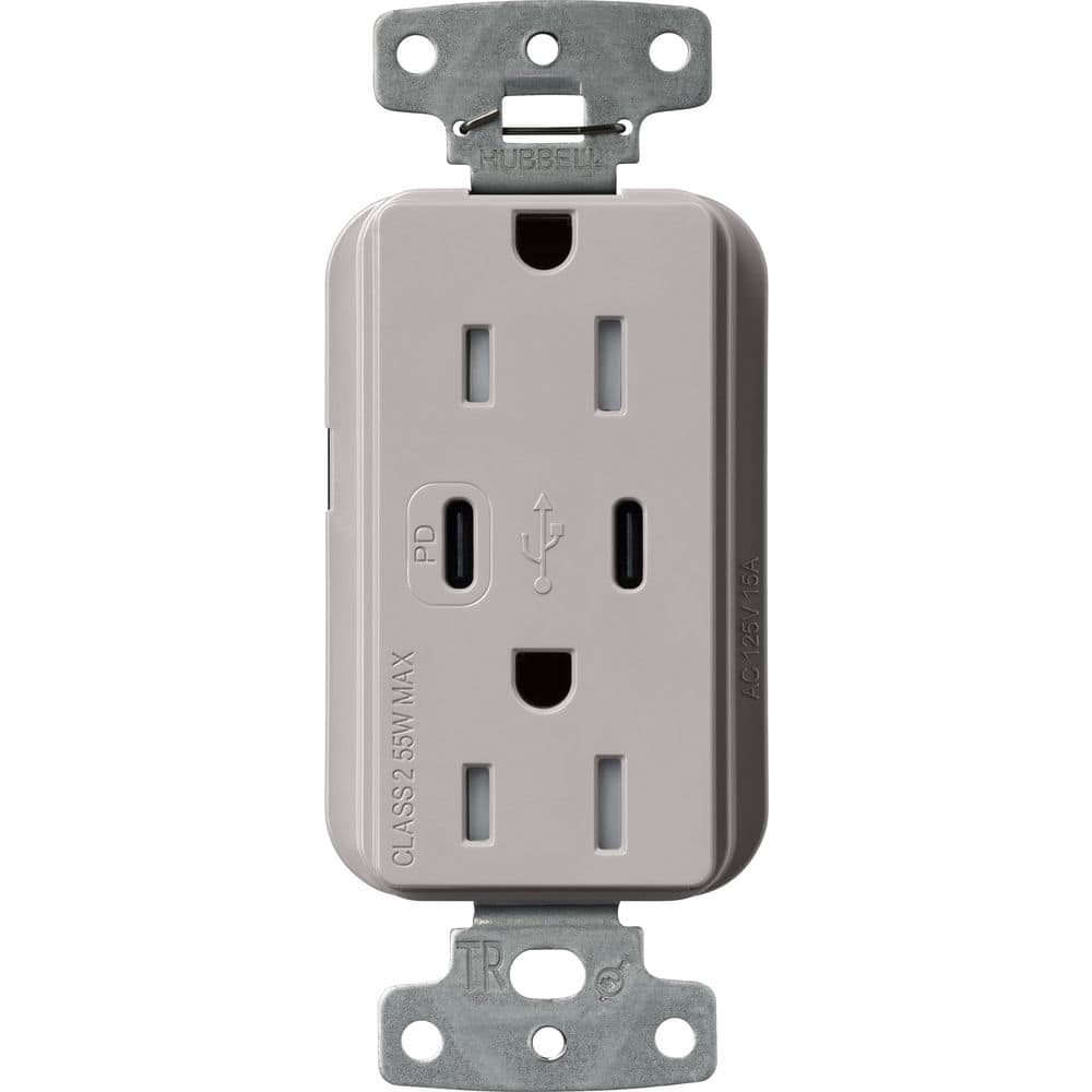 Claro 15 Amp Tamper Resistant USB Type C Duplex Receptacle, Decorator Style Outlet, Gloss Finish, CAR-15-CCTR-GR, Gray price history on PriceWatchPro