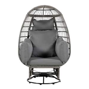 Gray Wicker Outdoor Rocking Chair, Rattan Egg Patio Chair with Gray Cushions