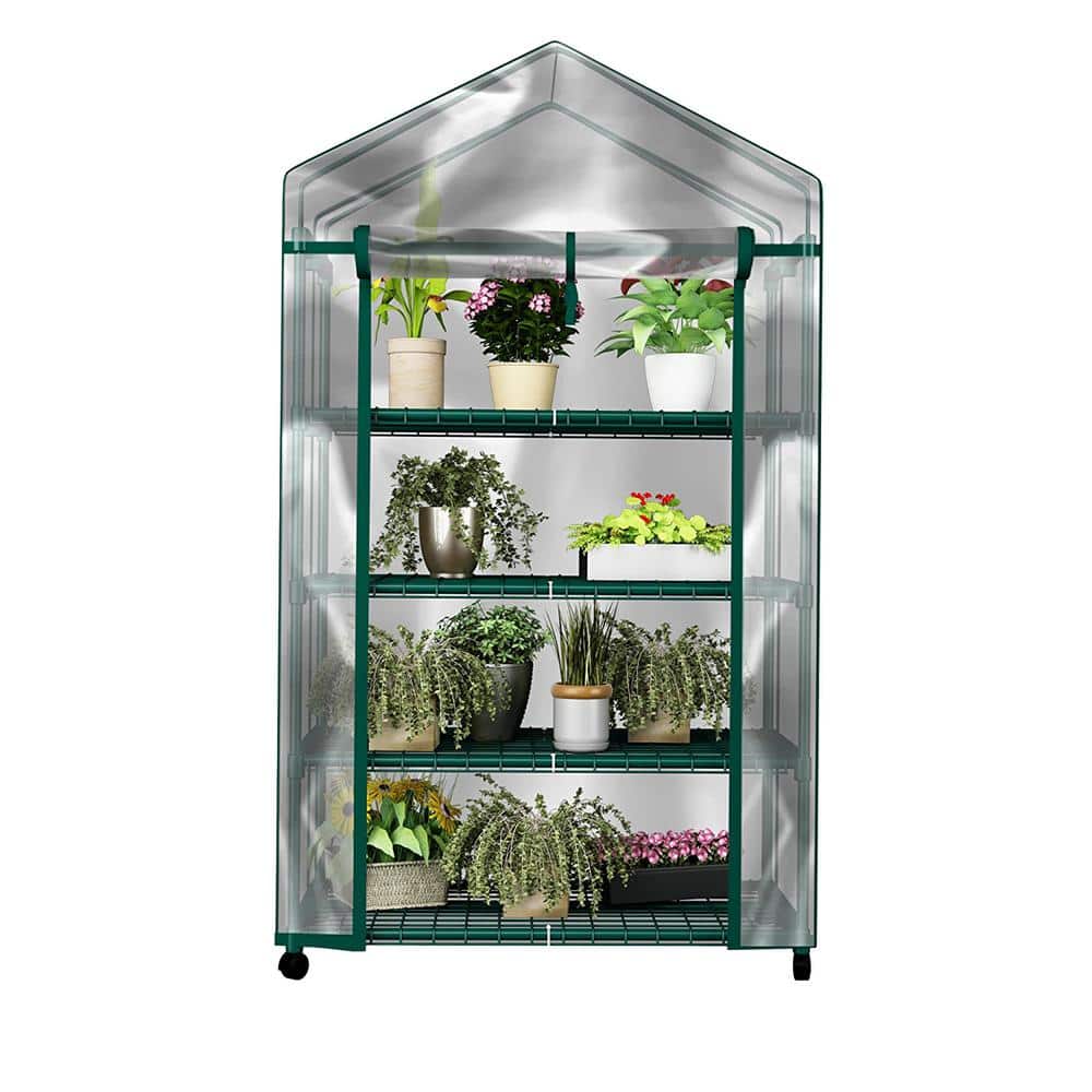 Compact 2x5ft Green Mini Greenhouse with PE Cover and Roll-Up Door
