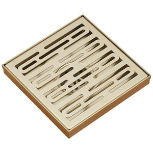 6 in. Square Stainless Steel Shower Drain with Slot Pattern Drain Cover In Brushed Gold