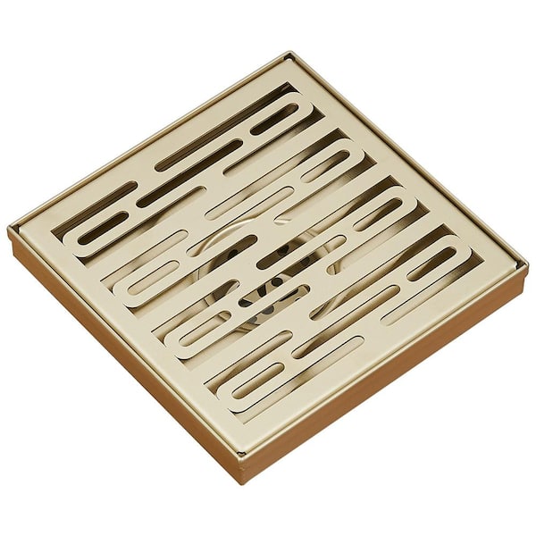BWE 6 in. Square Stainless Steel Shower Drain with Slot Pattern Drain Cover In Brushed Gold