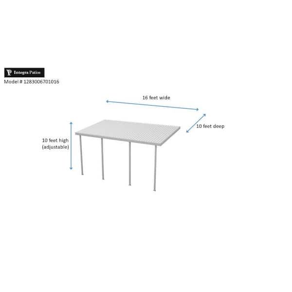 16 ft. x 10 ft. White Aluminum Frame White Roof Carport, 4 Posts 30 lbs. Snow Load