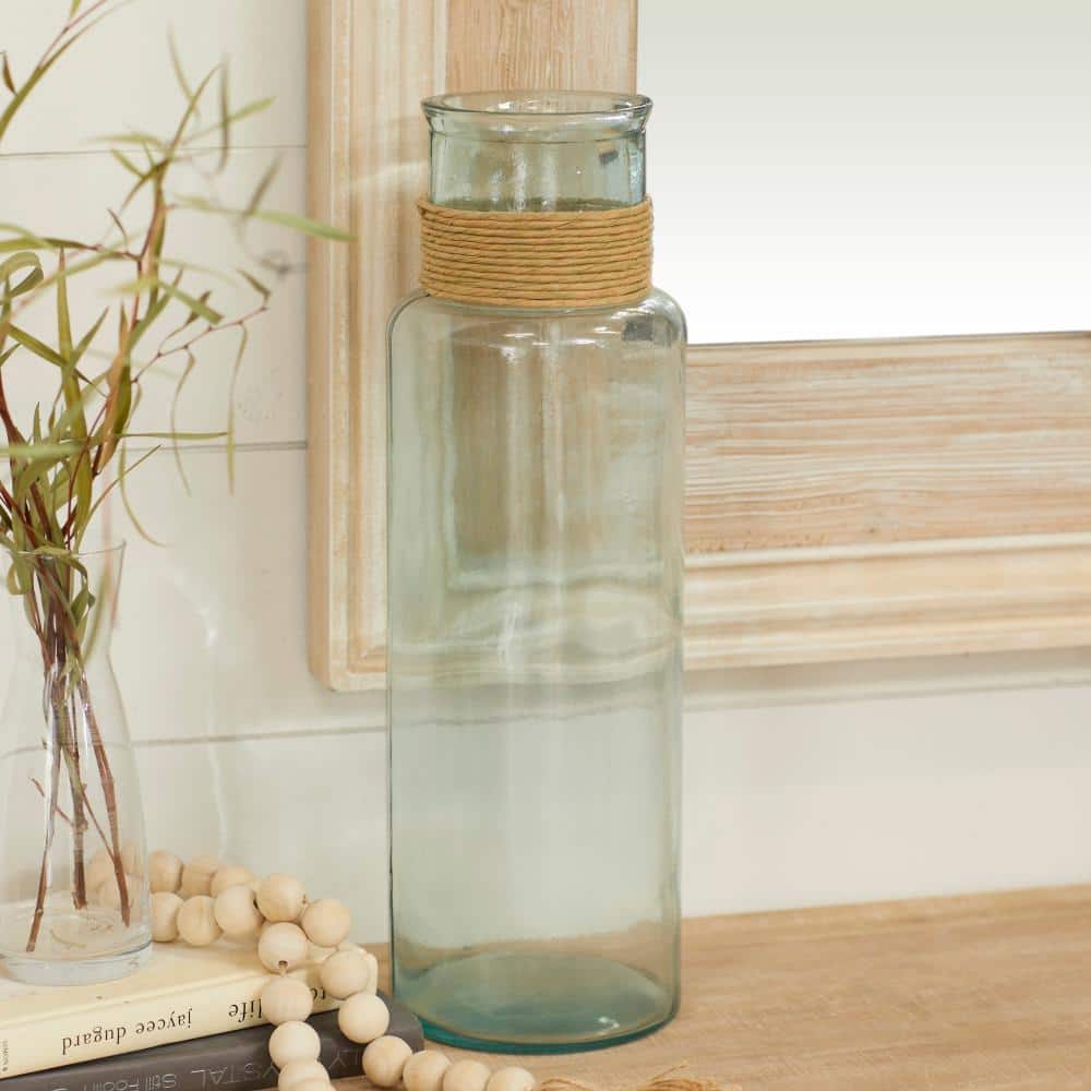 Spanish Coastal Clear Glass 18" Vase with Rattan Detail