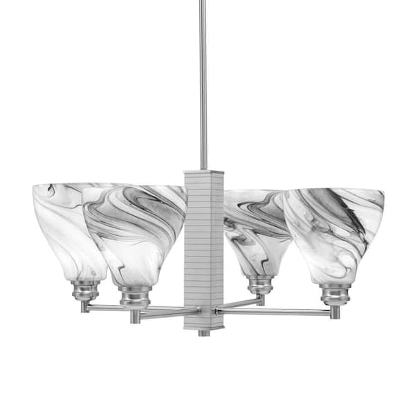 Unbranded Albany 24.25 in. 4-Light Brushed Nickel Chandelier with Onyx Swirl Glass Shades