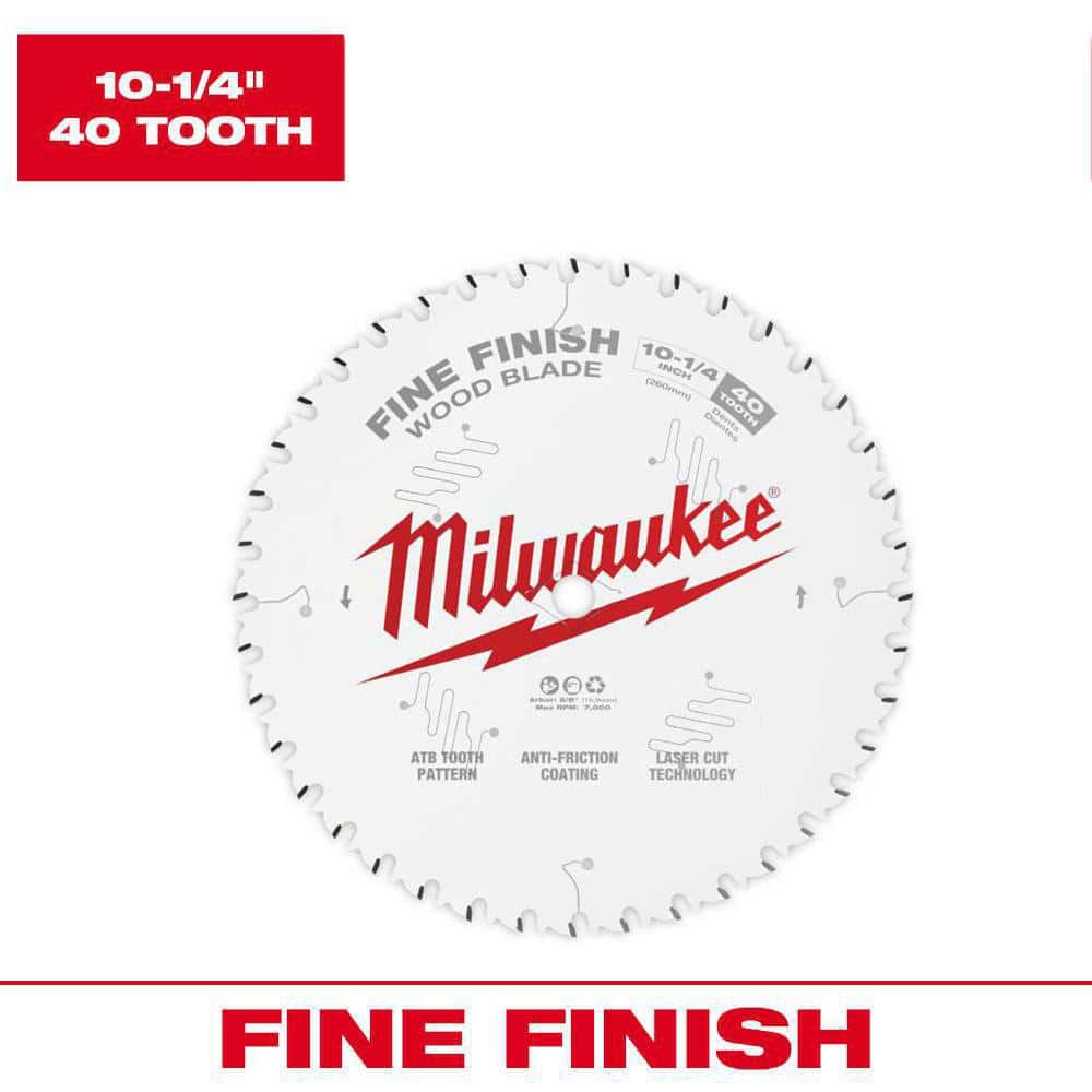 Milwaukee 10-1/4 in. x 40-Tooth Fine Finish Circular Saw Blade 48-40-1040  The Home Depot