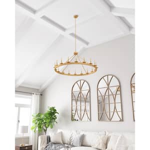 18-Light Gold Candle Style Wagon Wheel Chandelier