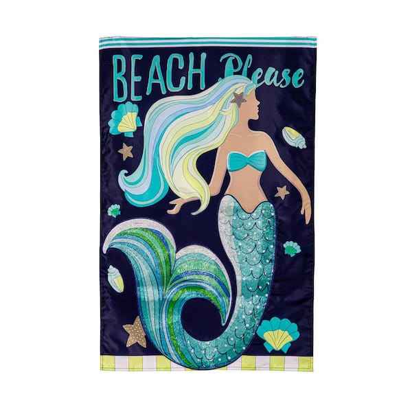 Evergreen Enterprises 2-1/3 ft. x 3-2/3 ft. Mermaid Beach Applique House Flag