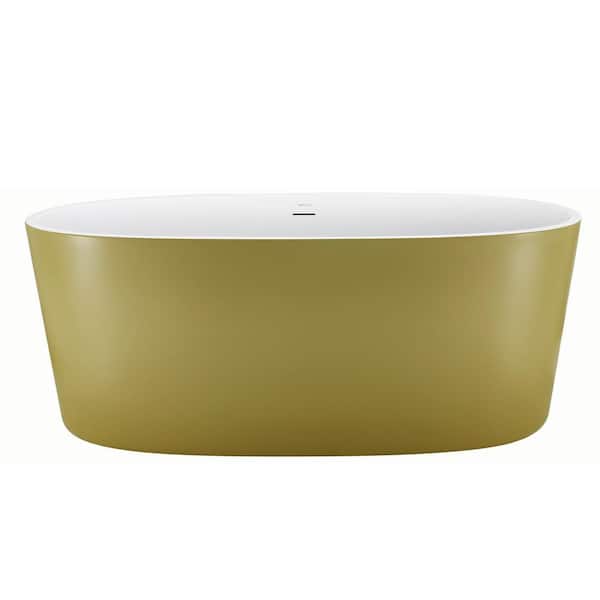 UPIKER 63 in. Acrylic Double-Ended Freestanding Flatbottom Soaking Non-Whirlpool Bathtub in Gold