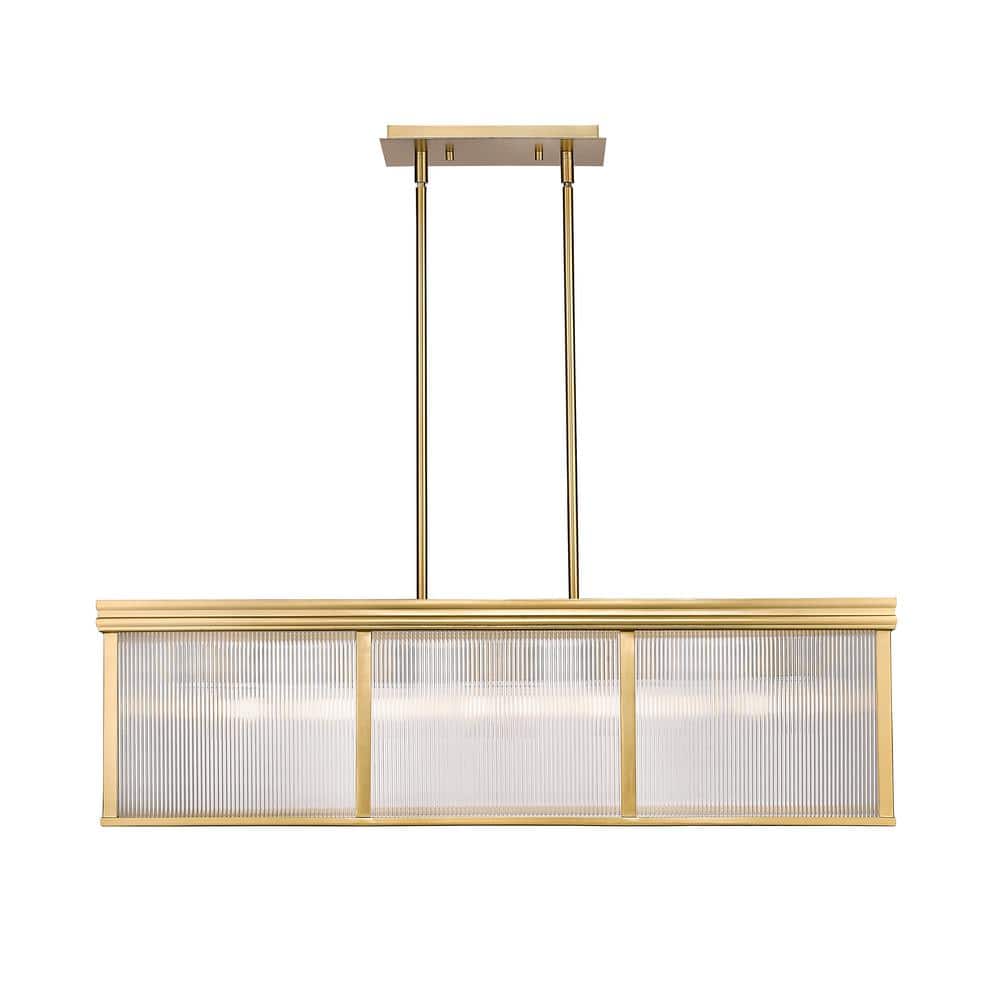 Carnaby 42.25 in. 10-Light Modern Gold Linear Chandelier with Clear Ribbed 
