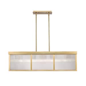 Carnaby 42.25 in. 10-Light Modern Gold Linear Chandelier with Clear Ribbed Glass Shades