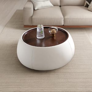 38.86 in. Beige plus Brown Round MDF Top Coffee Table