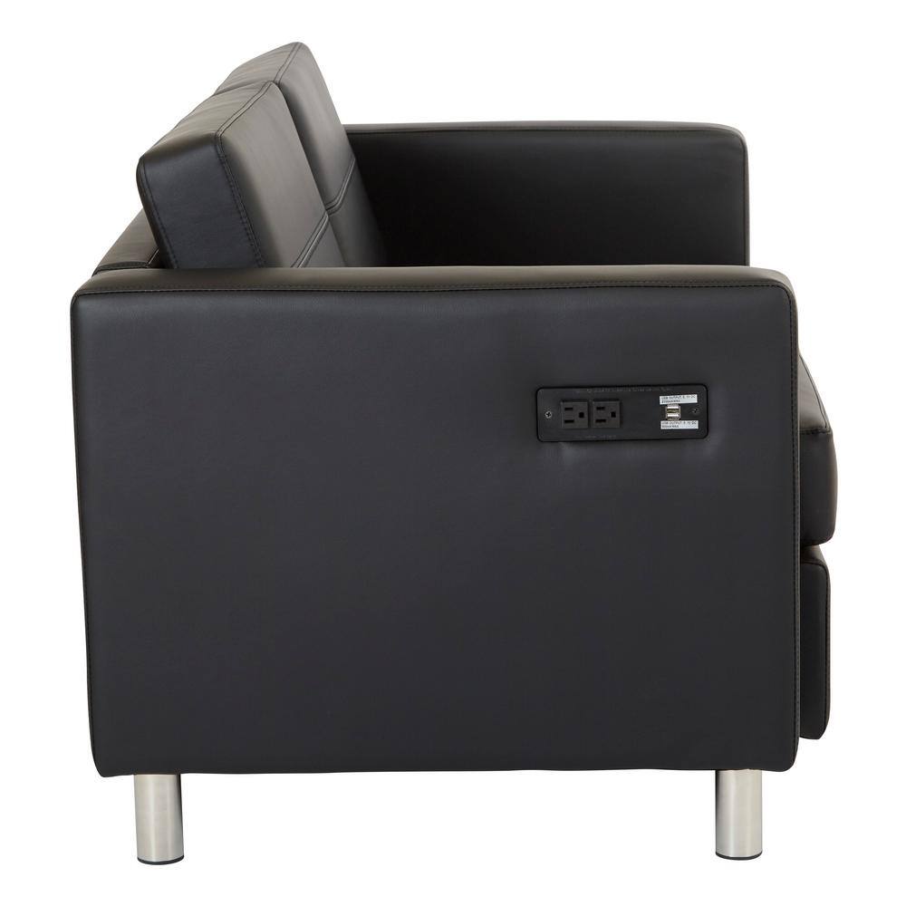 Atlantic Modern Black Faux Leather Loveseat with Charging Station