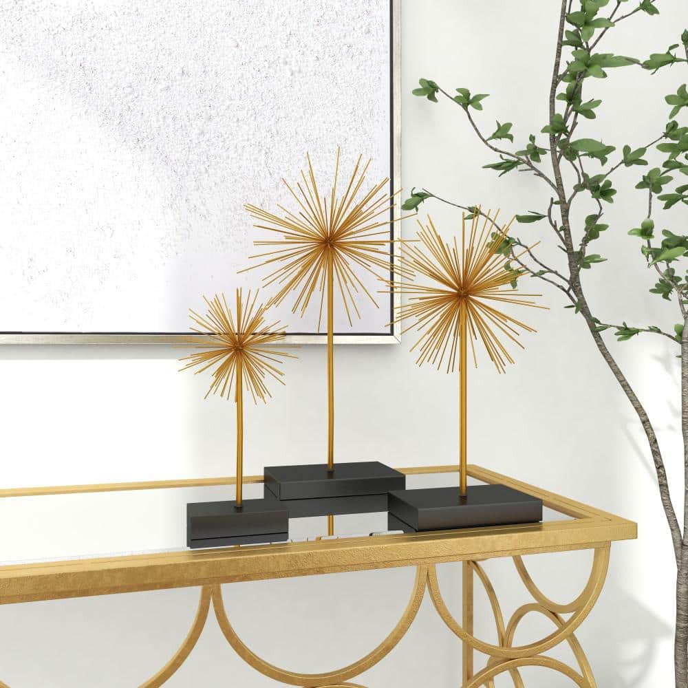 Gold Solid Starburst Metal Sculpture Trio, 11"/15"/20" Height