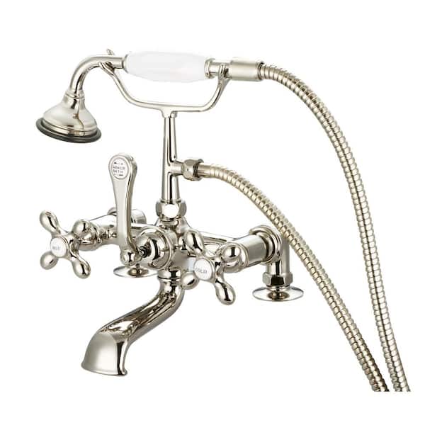 Water Creation 3-Handle Vintage Claw Foot Tub Faucet with Hand Shower and Cross Handles in Polished Nickel PVD