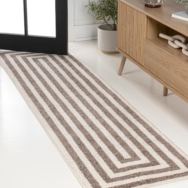 JONATHAN Y Bandol Modern Brown/Ivory 2 ft. x 8 ft. Classic Mitre Stripe Runner Rug