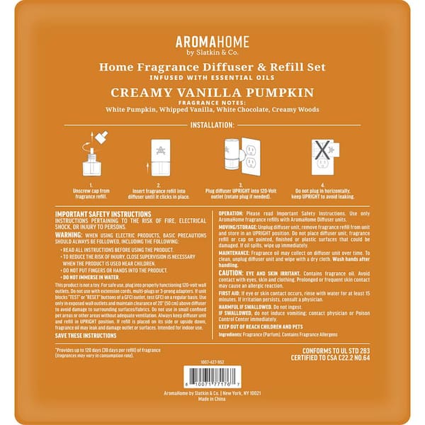 AROMAHOME BY SLATKIN & CO AromeHome Creamy Vanilla Pumpkin Diffuser Plus  Refill Set Plug-In Air Freshener HD-AHDR-F22-CVP - The Home Depot