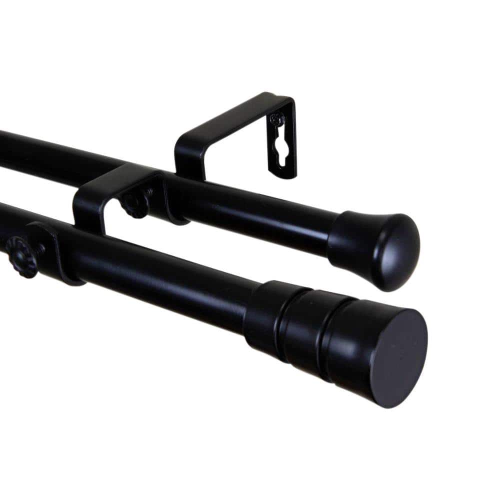 Rod Desyne 120 in. - 170 in. Black Telescoping Double Curtain Rod Kit with Rio Finial
