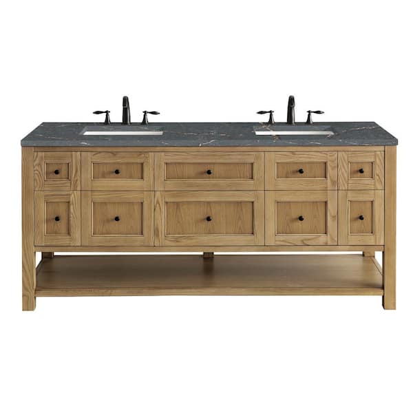 James Martin Vanities Breckenridge 72.0 in. W x 23.5 in. D x 34.2 in. H Double Bath Vanity in Light Natural Oak with Parisien Bleu Quartz Top