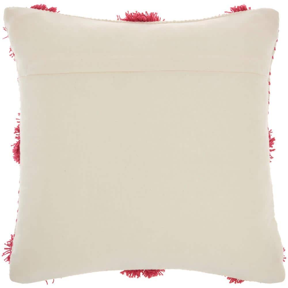 18"x18" Hot Pink Cotton Tufted Pom Poms Square Throw Pillow