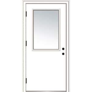 30 in. x 80 in. Classic Right-Hand Outswing 1/2 Lite Clear Primed Steel Prehung Front Door with Brickmould
