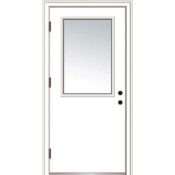MMI Door 32 in. x 80 in. Classic Right-Hand Outswing 1/2 Lite Clear Primed Steel Prehung Front Door with Brickmould