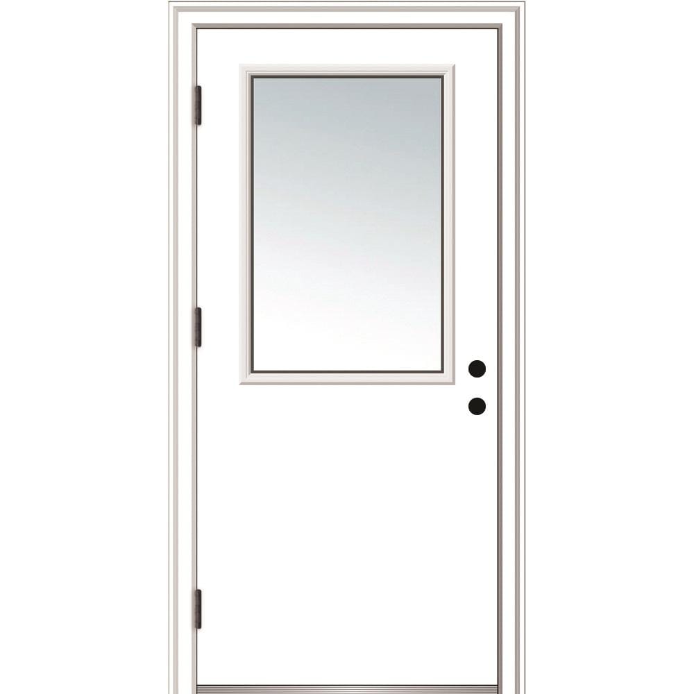 MMI Door 36 in. x 80 in. Classic Right-Hand Outswing 1/2 Lite Clear Primed Steel Prehung Front Door with Brickmould