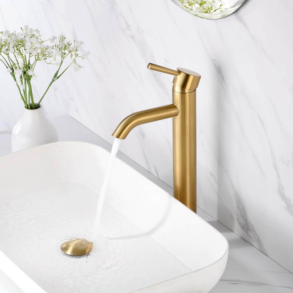 Brushed Gold Single Handle Vessel Sink Faucet with Drain