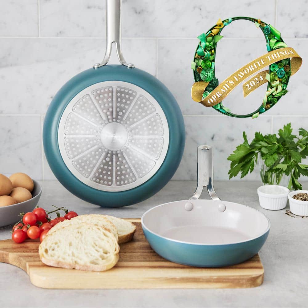 Deep Teal Aluminum Ceramic Nonstick Fry Pan Set, 8in and 10in