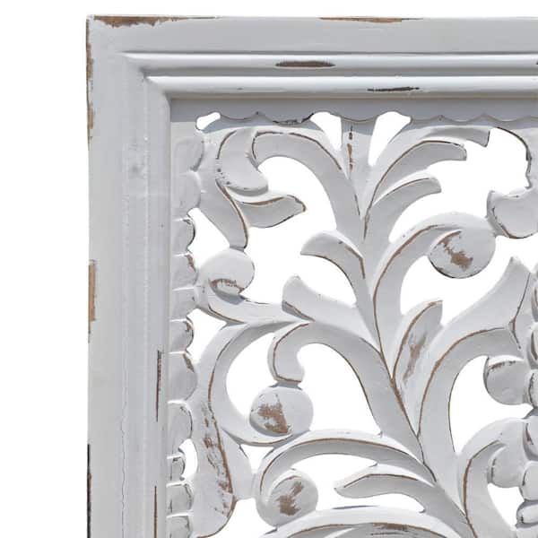 THE URBAN PORT Ozy 49.5 in. x 1.5 in White Mango Wood Carved by