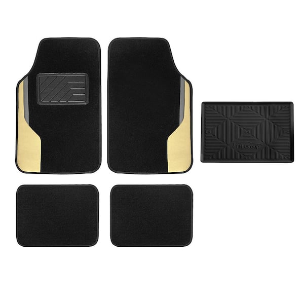 FH Group Beige Color-Block Carpet Liners Non-Slip Car Floor Mats with Faux Leather Accents - Full Set