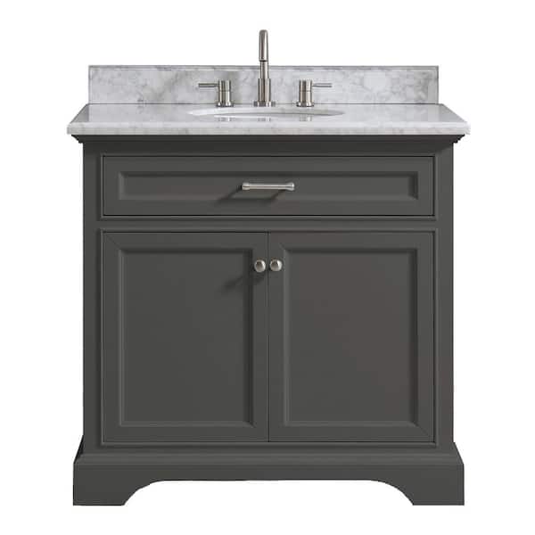 Home Decorators Collection Windlowe 37 in. W x 22 in. D x 35 in. H Bath Vanity in Gray with Carrara Marble Vanity Top in White with White Sink