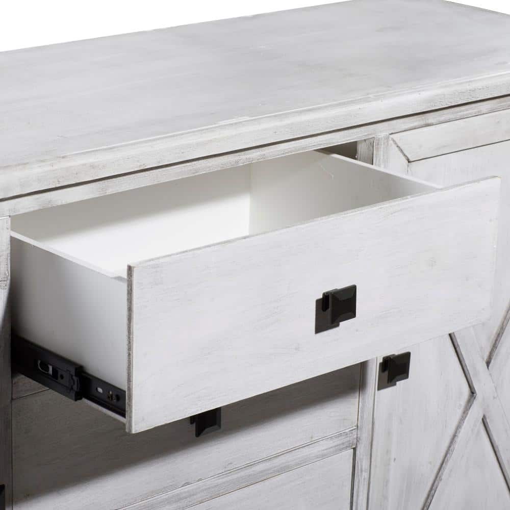 Daisy White Distressed Farmhouse Sideboard with X-Design Doors