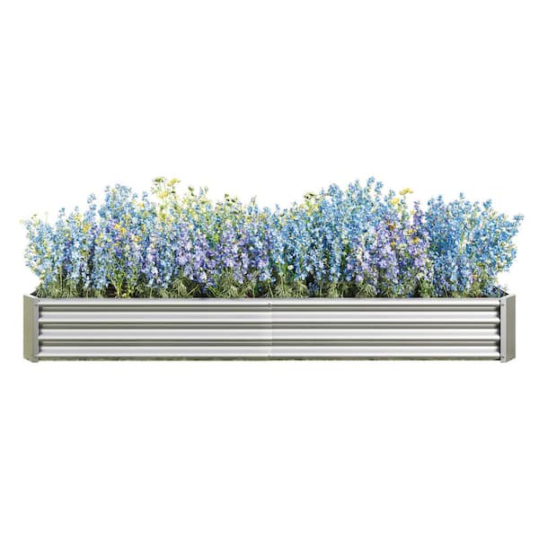 7.6 x 3.7 x 0.98 ft. Silver Metal Raised Garden Bed Kit for Flower Planters, Vegetables Herb