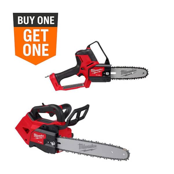 M18 FUEL 18V Lithium Brushless Cordless Battery 8 in HATCHET Pruning Saw with M18 FUEL 14 in Top Handle Chainsaw (2-Tool