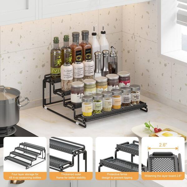 Anqtovp 4 Tier Black Countertop Cabinet Pantry Spice Rack
