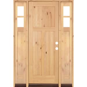 60 in. x 96 in. Knotty Alder 3 Panel Left-Hand/Inswing Clear Glass Clear Stain Wood Prehung Front Door with Sidelites