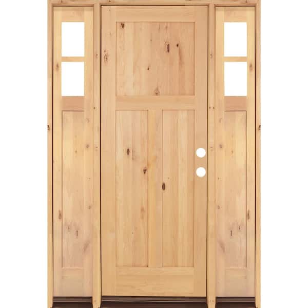 Krosswood Doors 70 in. x 96 in. Knotty Alder 3 Panel Left-Hand/Inswing Clear Glass Clear Stain Wood Prehung Front Door with Sidelites