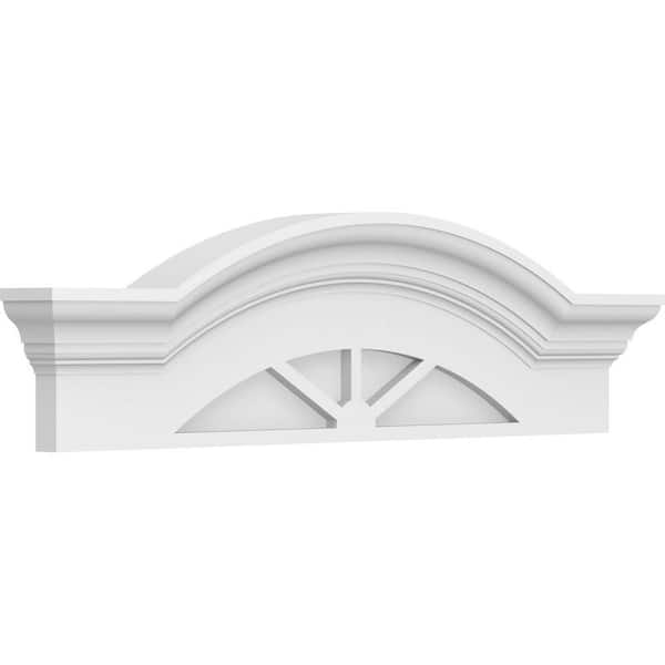 Ekena Millwork 2-1/2 in. x 28 in. x 8 in. Segment Arch with Flankers 3-Spoke Architectural Grade PVC Pediment Moulding