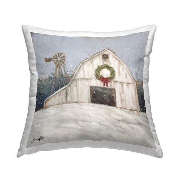 Snowy Country Barn Holiday Multi-Color Print Polyester 18in. X 18in. Throw Pillow, 1 Piece