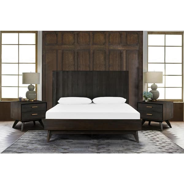 Armen Living Baly 3-Piece Brushed Brown-Gray Acacia Queen Bedroom Set
