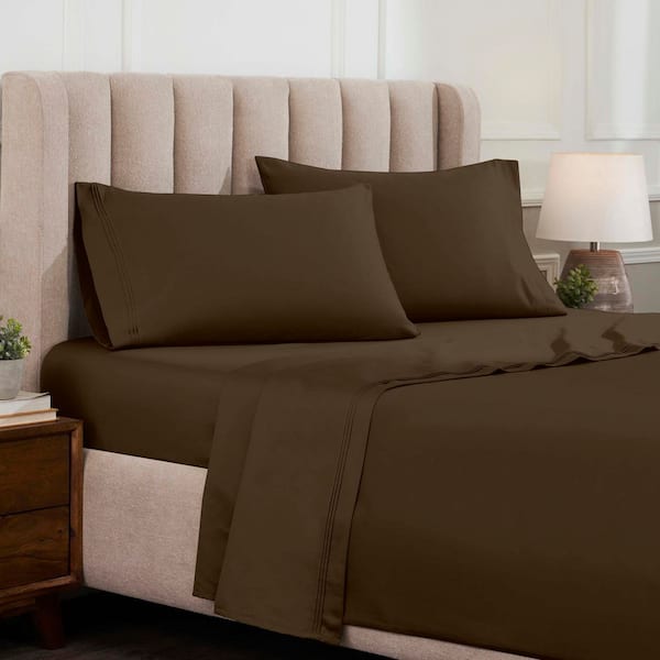 Egyptian Cotton 1500 Thread Count 4-Piece Mocha Solid Queen Deep Pocket Sheet Set