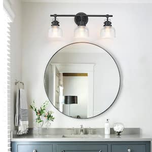 24 in. 3-Light Black Bathroom Vanity Light with Clear Prismatic Glass Shade