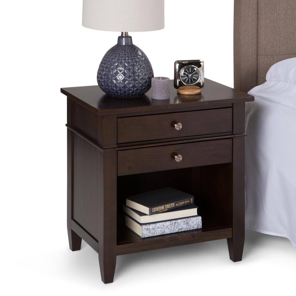 Carlton Transitional Dark Tobacco Brown Solid Wood Bedside Nightstand