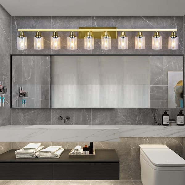 65 in. W 10-Light Vanity Light for Mirror Wall Sconce Gold Fixture for Bathroom, E26, No Bulbs Included